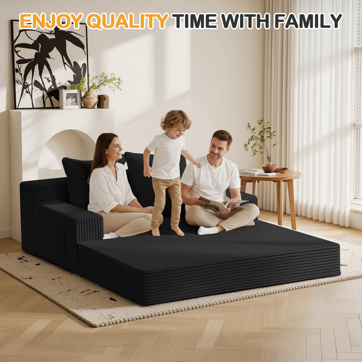 Convertible Folding Floor Futon Sleeper Sofa Bed with 2 Pillows P119