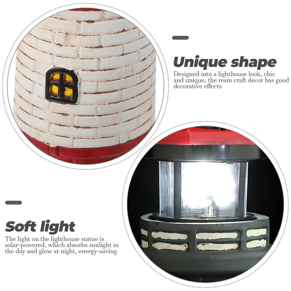 Solar Lighthouse Statue with LED Light 14.76 Inch Red L394