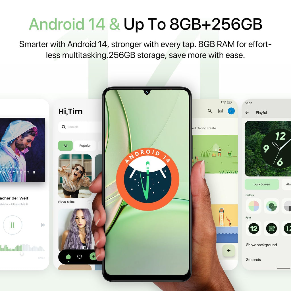 Unlocked Android 14 Smartphone 256GB Octa-Core 6.75" HD+ 5000mAh 4G Dual SIM R4824