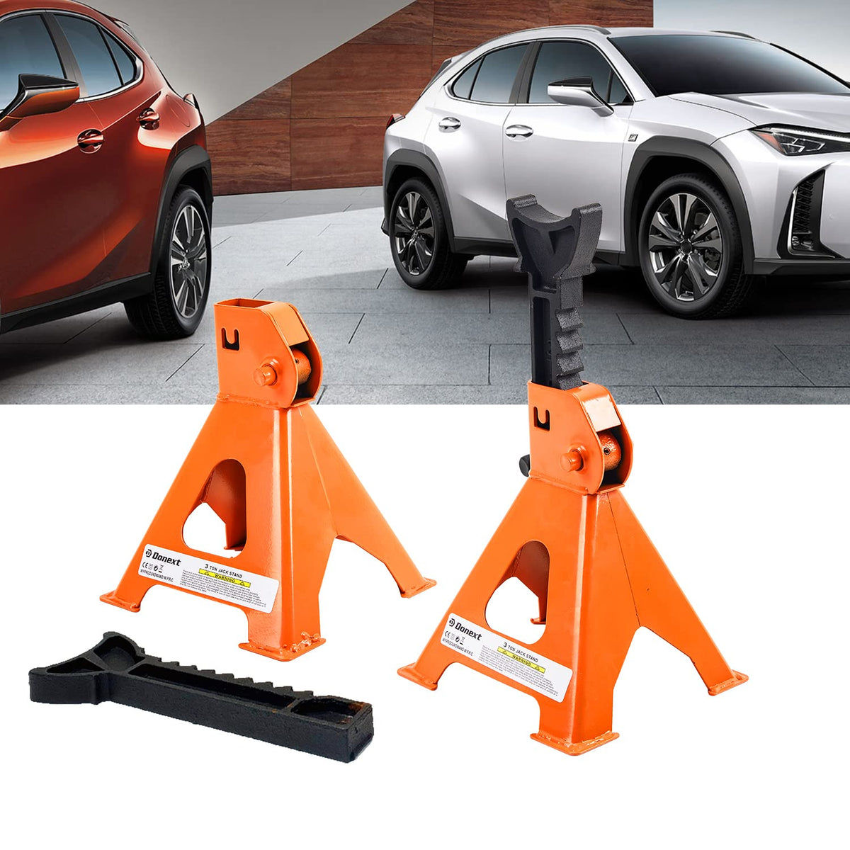 Steel Floor Jack and Orange Jack Stands X45173