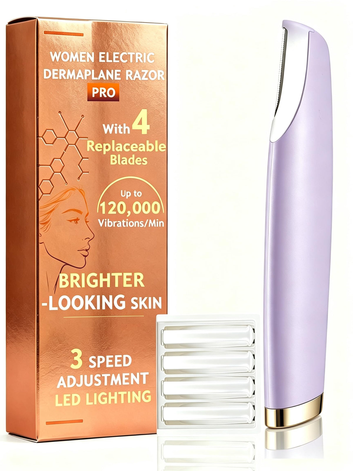Sonic Facial Hair Remover with LED Light, 4 Replacement Blades D973719