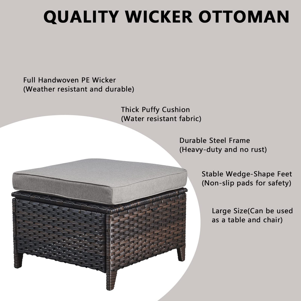 5 Piece Rattan Wicker Patio Furniture Set with Swivel Rocker Chairs Ottomans and Sofa F92390