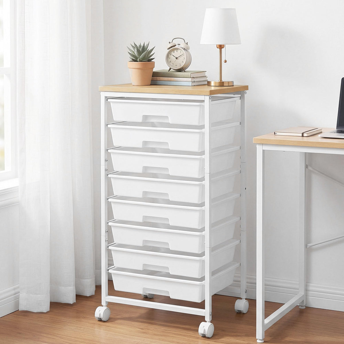 8 Drawer Rolling Storage Cart with Wooden Tabletop V863765