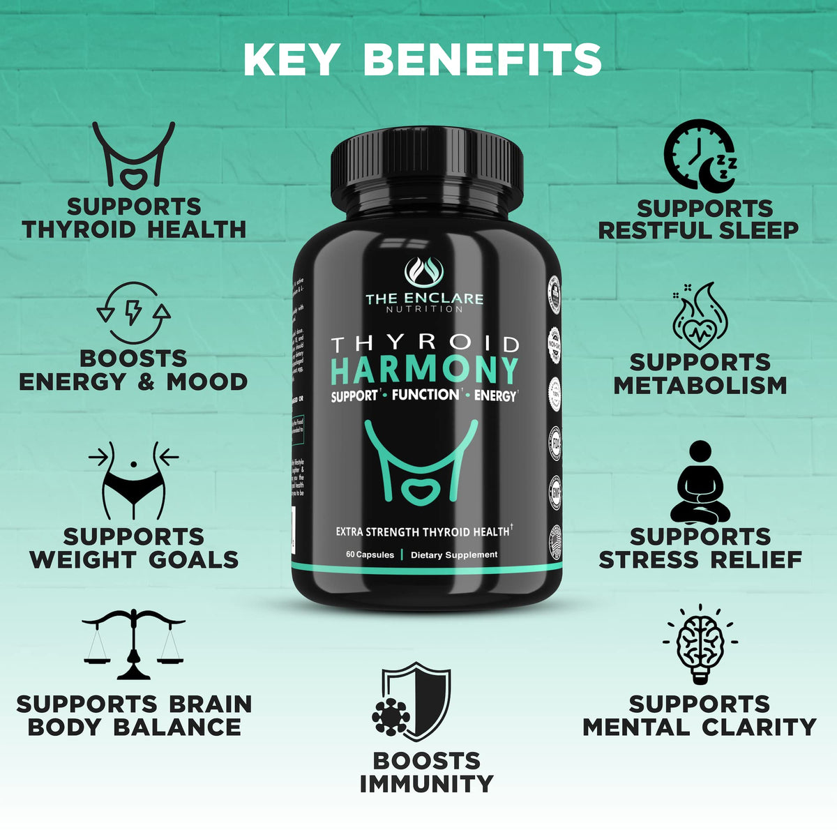 Thyroid Support Supplement with Iodine, Ashwagandha, Zinc, Selenium, Vitamin B12, Kelp, Magnesium, L Tyrosine I415551