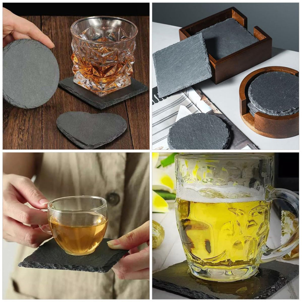 Black 12pcs Natural Stone Coaster Set F730