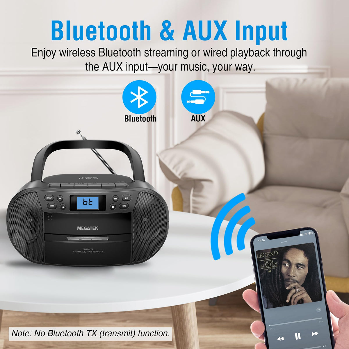 Portable CD Cassette Player Boombox with Bluetooth AM/FM Radio T477292