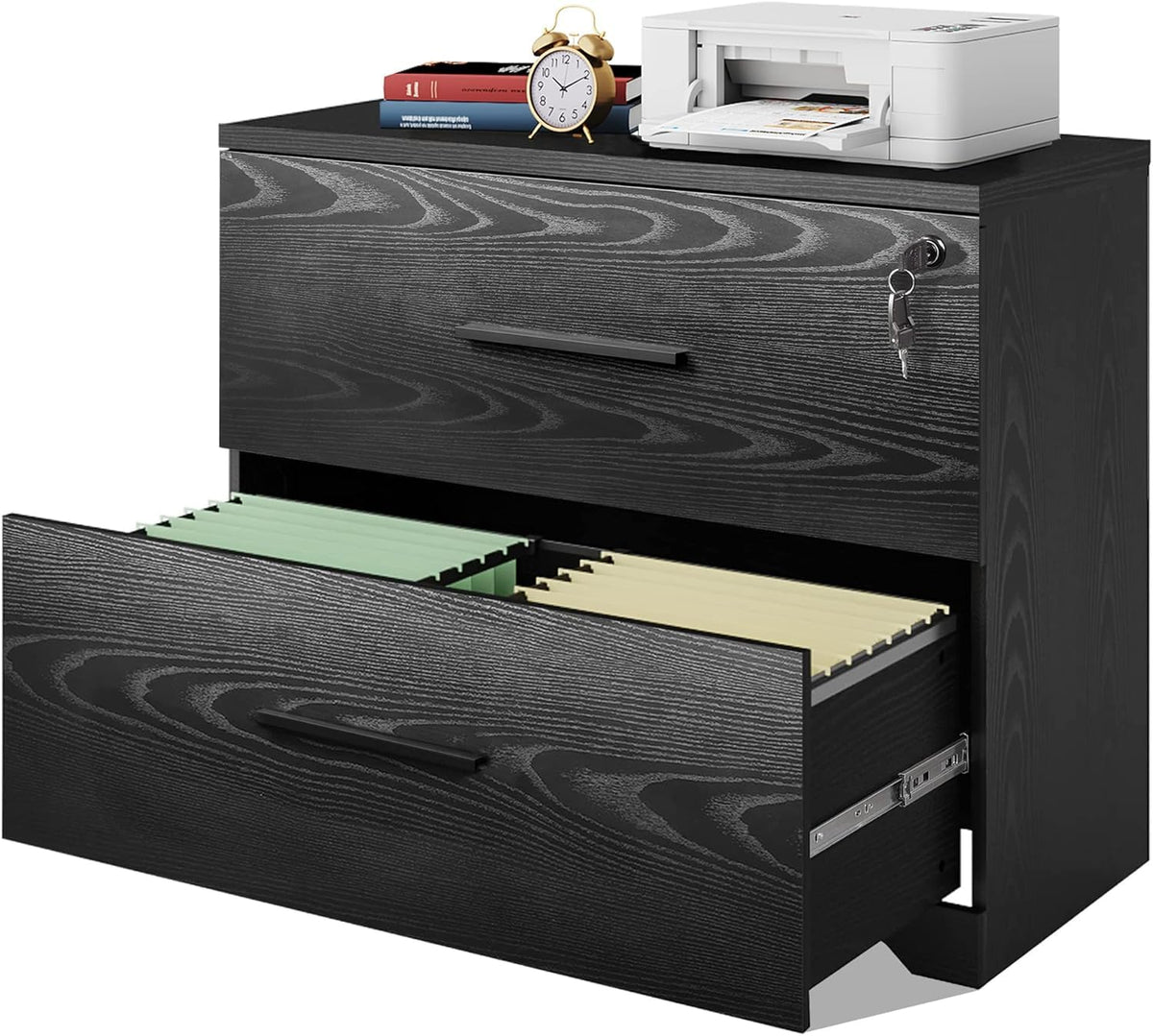 Black 2 Drawer Lateral File Cabinet with Lock P5641