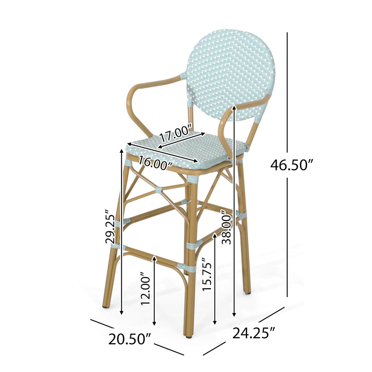 Teal Bamboo Print Wicker Aluminum Bar Stools Set of 2 C22033