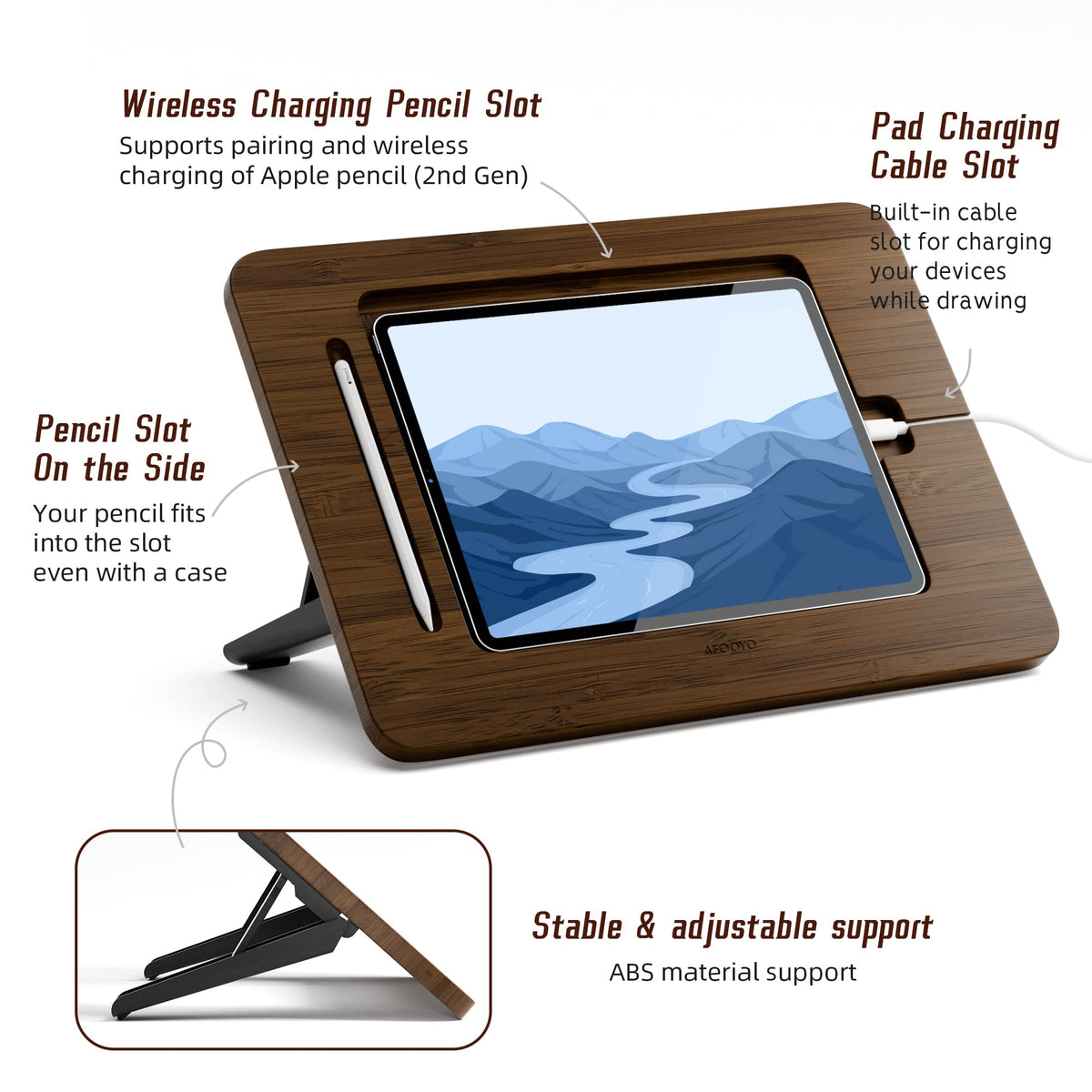 Bamboo Tablet Stand with 5 Pack Pencil Grips U868