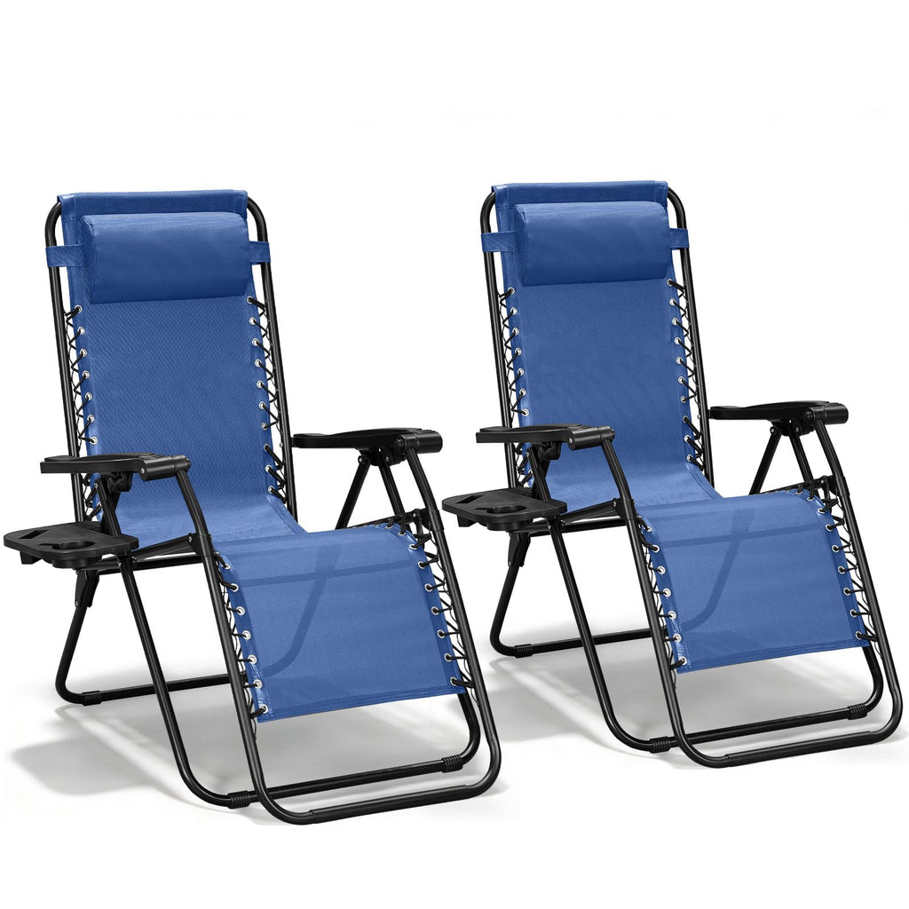 Blue Set of 2 Zero Gravity Lounge Chair with Pillow & Cup Holder M962680