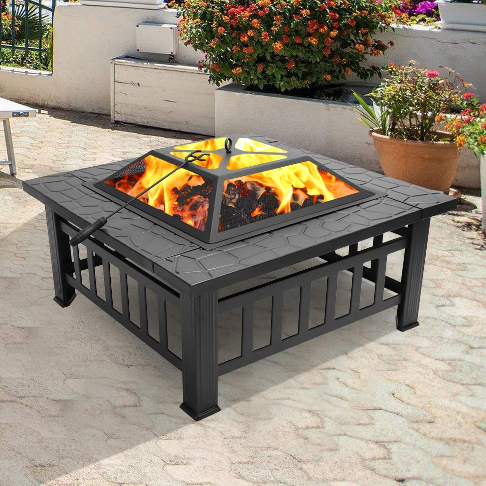 32in Outdoor Metal Wood Burning Fire Pit with Spark Screen R6360