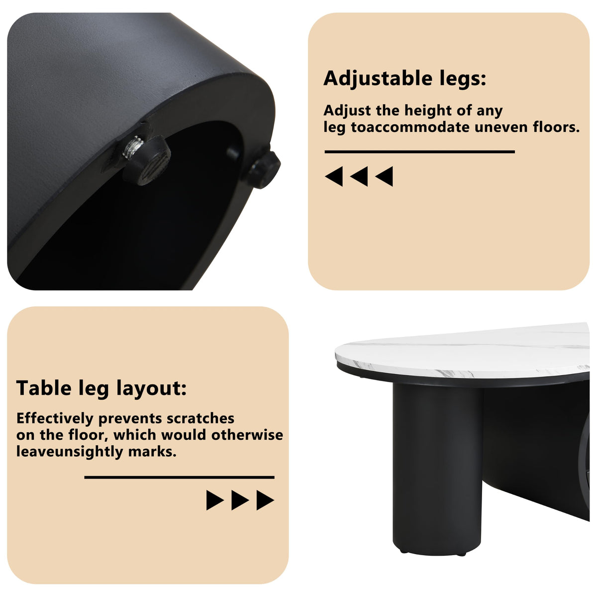 47'' Oval Coffee Table with Drawer, Marble-Grain MDF Top, Black Metal Base F39668