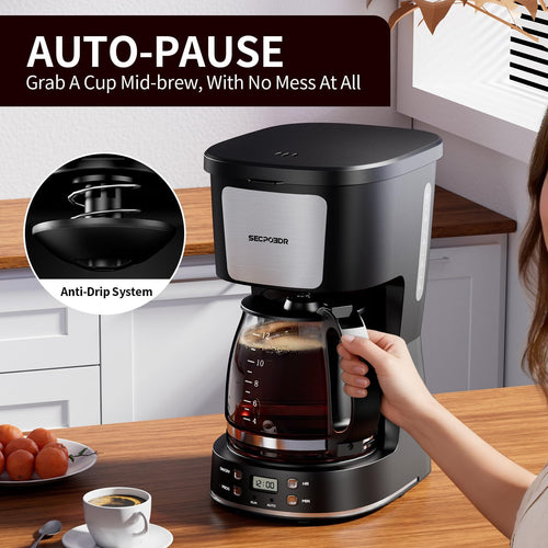 12 Cup Programmable Drip Coffee Maker with Glass Carafe and Reusable Filter T680