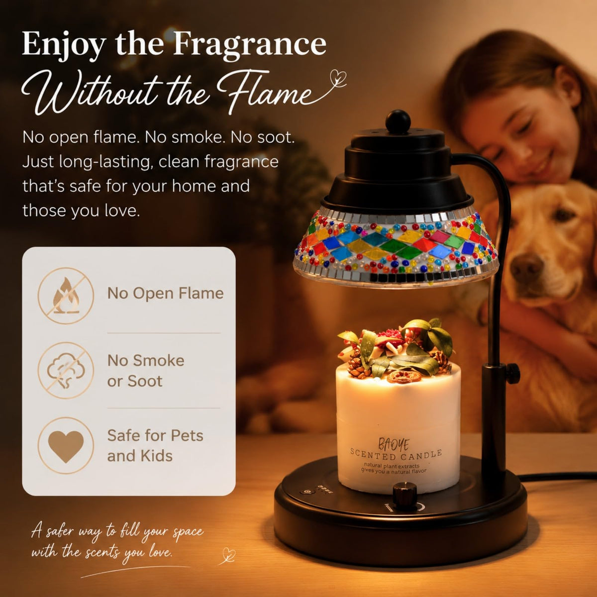 Black Candle Warmer Lamp with Timer & Dimmer U5564