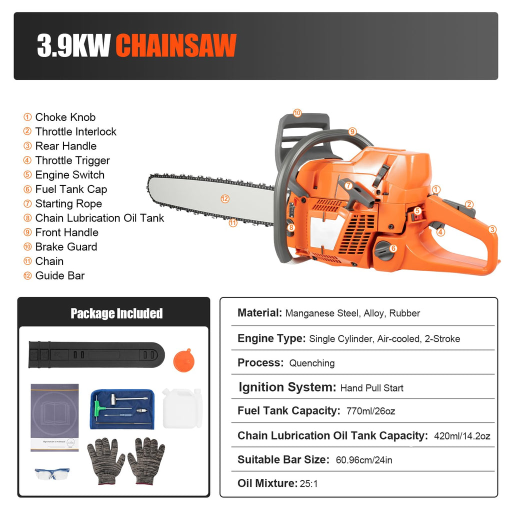 24'' 72CC 2-Stroke Gas Chainsaw S770