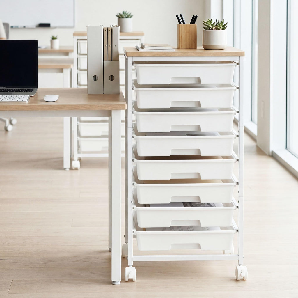 8 Drawer Rolling Storage Cart with Wooden Tabletop V863765