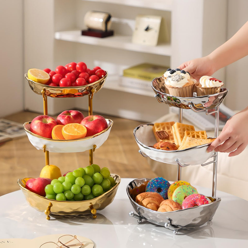 3 Tier Ceramic Fruit Bowl with Metal Stand R727