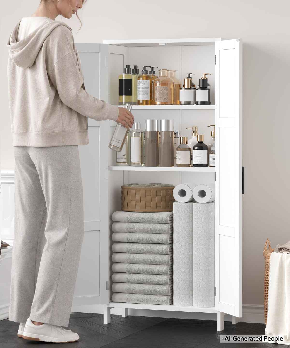 51.2"H Tall White 2 Doors Bathroom Cabinet K779