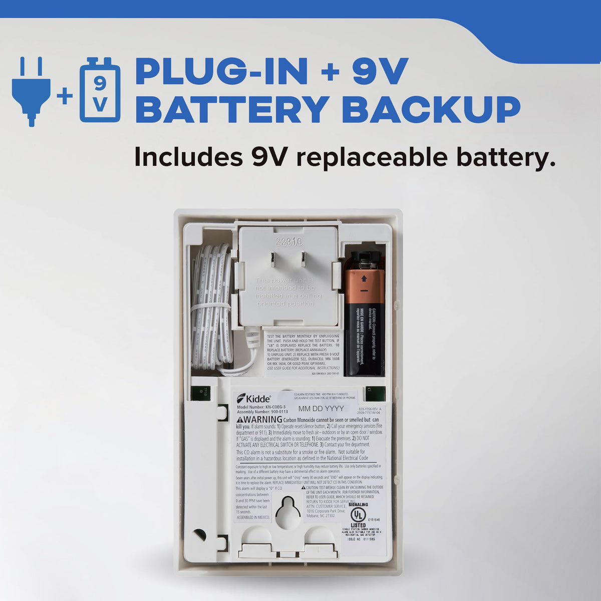 Carbon Monoxide & Explosive Gas Detector, Plug-in with Battery Backup E2198