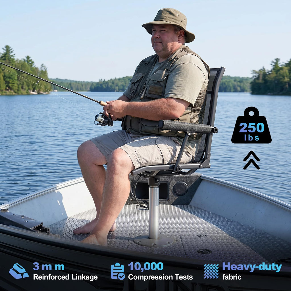 Fishing Boat Seat with Armrest, Mesh Fabric, Aluminum Frame, 350 LBS Capacity, Foldable L51753
