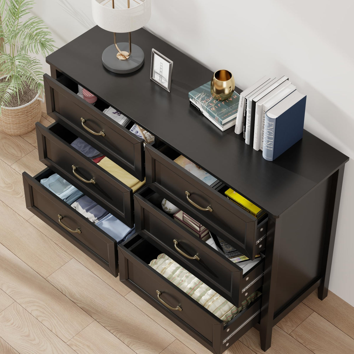 Black 6 Drawer Dresser P473