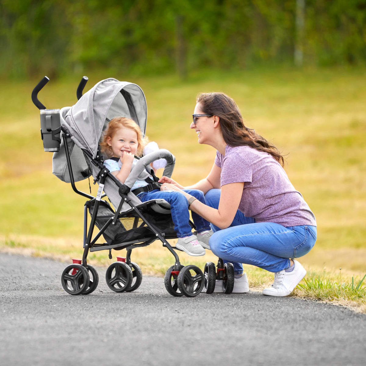 Light Gray Lightweight Baby Stroller with Compact Fold and Canopy H8798