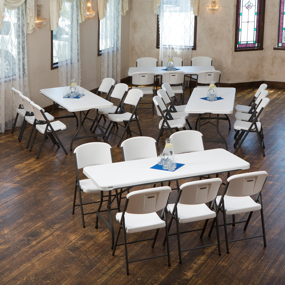 6 Ft Rectangular 4 Folding Tables and 24 Chairs Set White Granite R231833