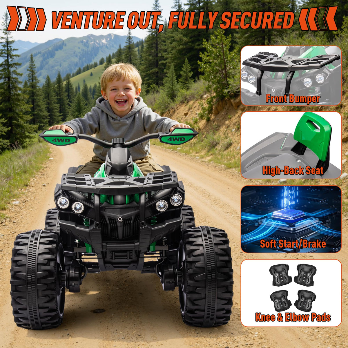24V Kids ATV 4 Wheeler Green Q703