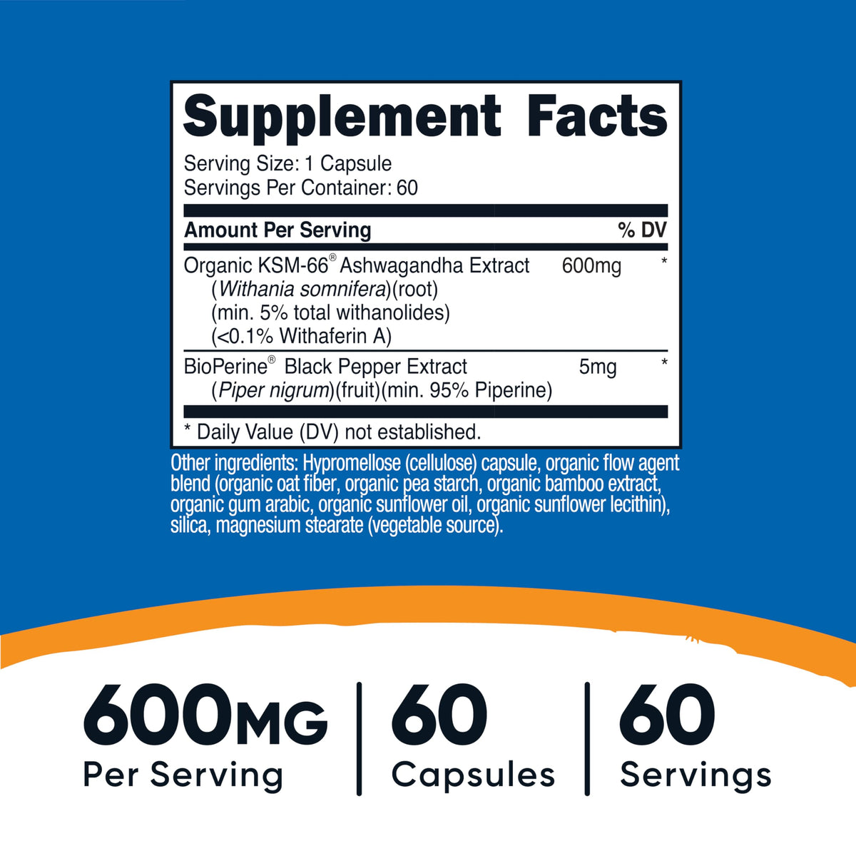 Ashwagandha Root Extract 600mg 60 Capsules H624