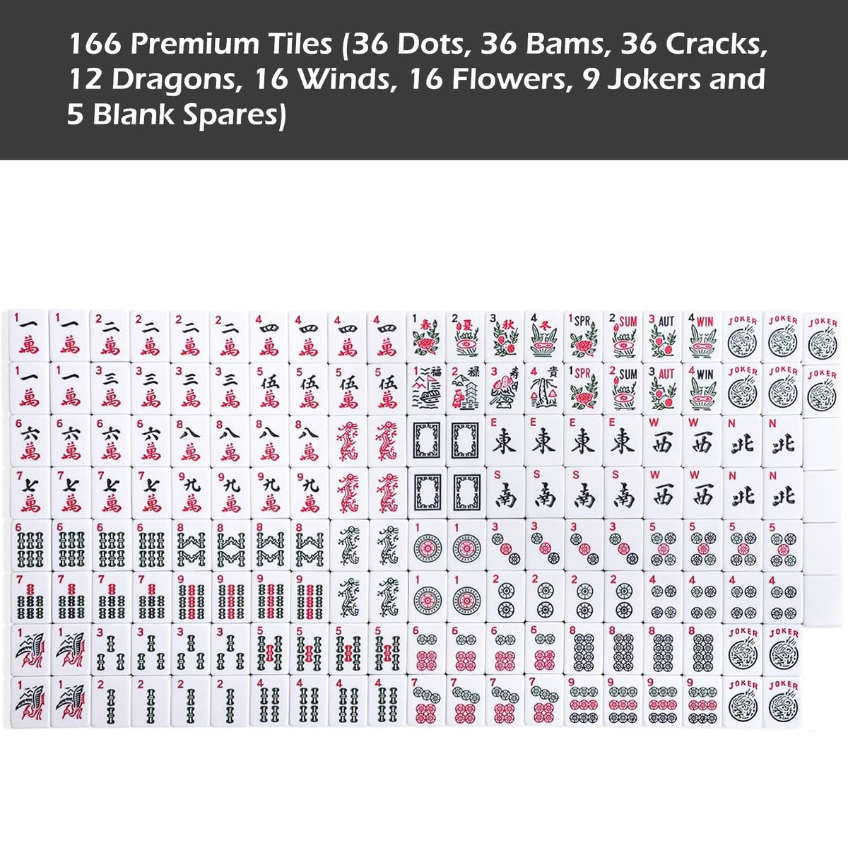 American Mahjong Game Set, 166 White Tiles, 4 Color Rack/Pushers, Blue Carrying Bag Z7704