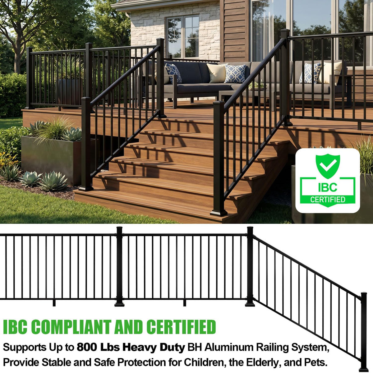 Heavy Duty Aluminum Stair Railing Kit, Textured Black L839