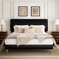 Black Full Size Upholstered Platform Bed Frame with Adjustable Headboard W1381