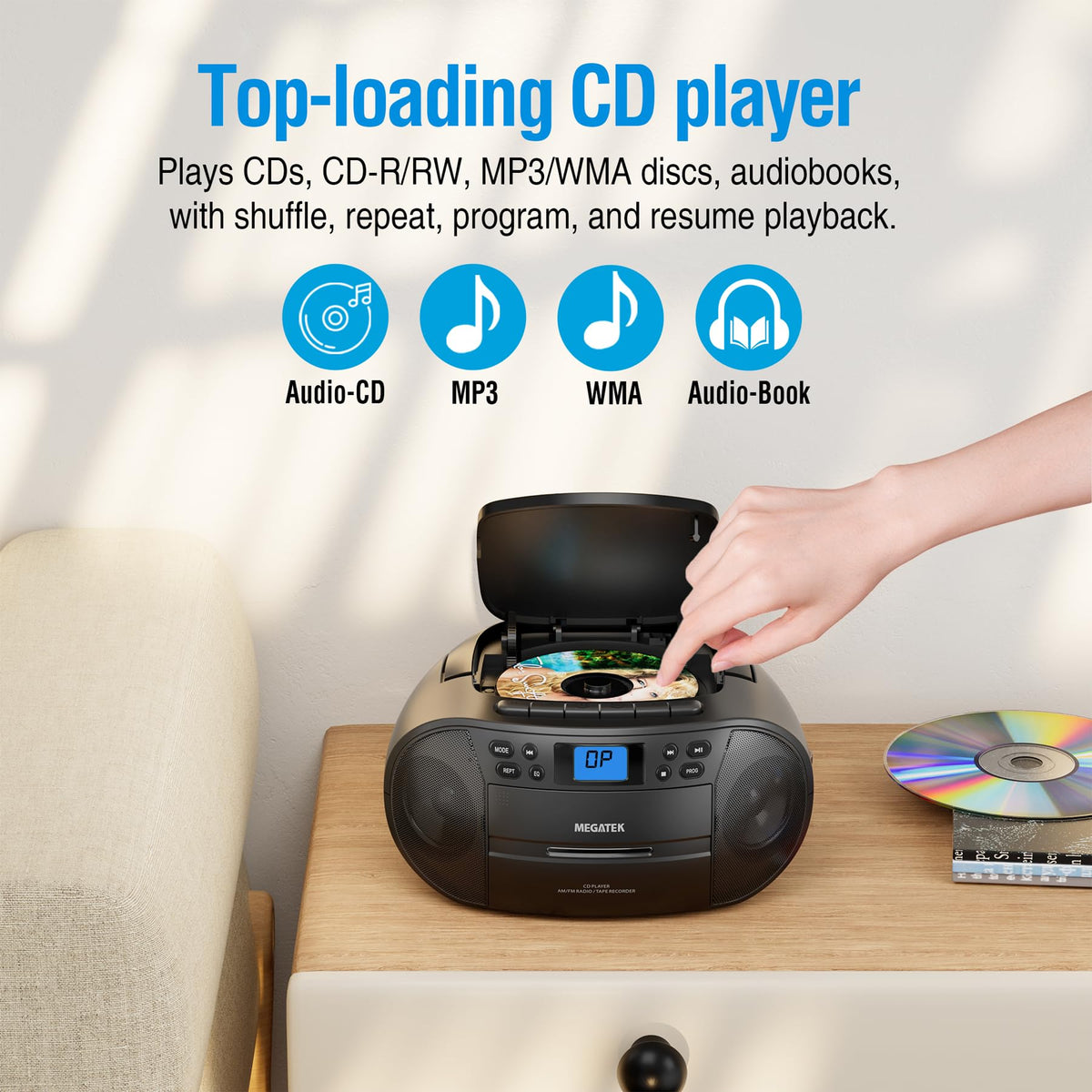 Portable CD Cassette Player Boombox with Bluetooth AM/FM Radio T477292