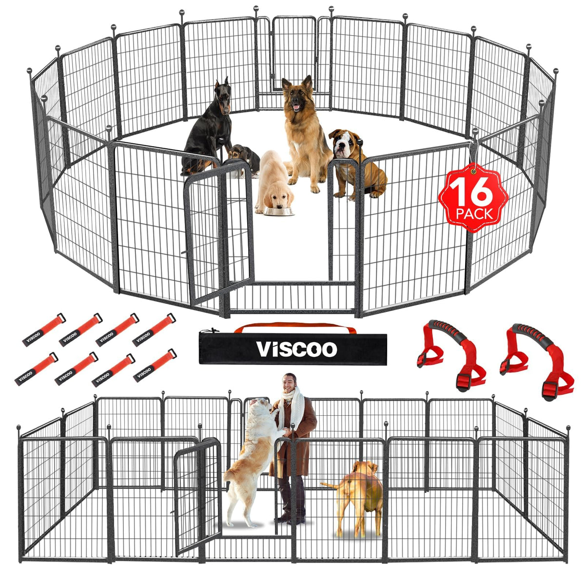 16 Panels 40" High Metal Dog Playpen with Gate I3660