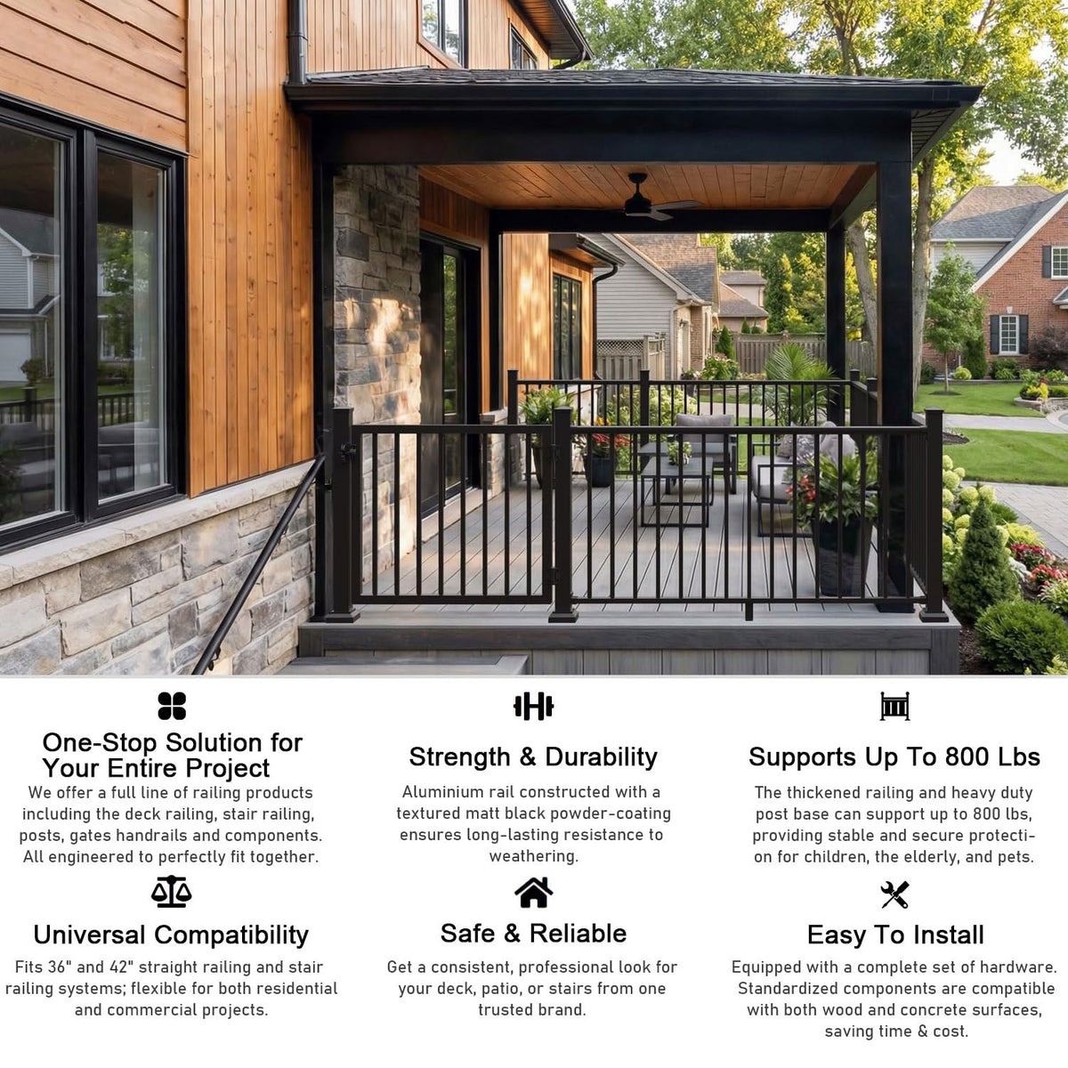 Heavy Duty Aluminum Stair Railing Kit, Textured Black L839
