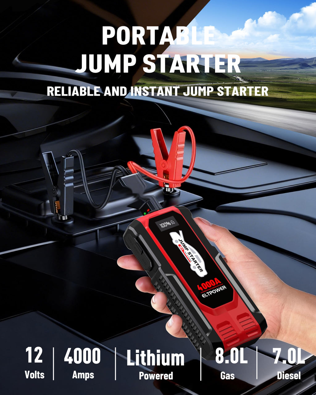 Heavy Duty 12V Portable Jump Starter with Carry Case A665