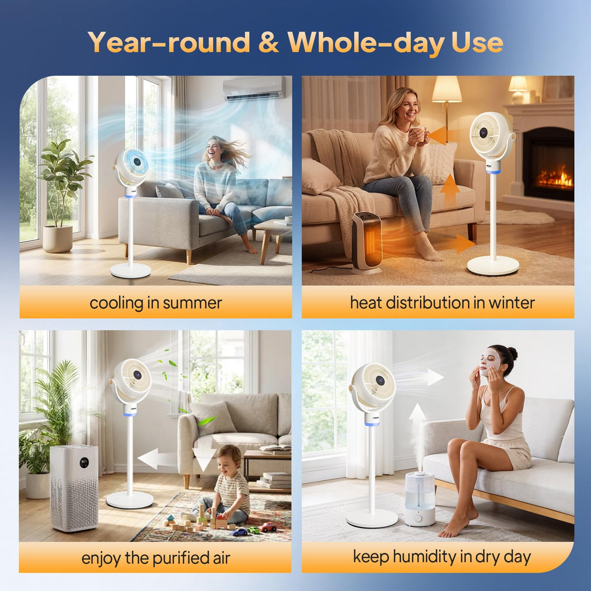 3-in-1 Pedestal Tabletop Oscillating Fan with Remote White J896