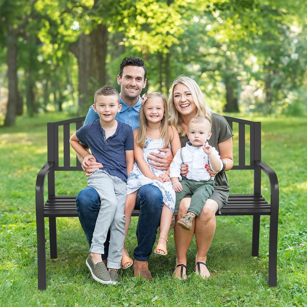 50" Iron Metal Outdoor Bench with Backrest and Armrests P130743
