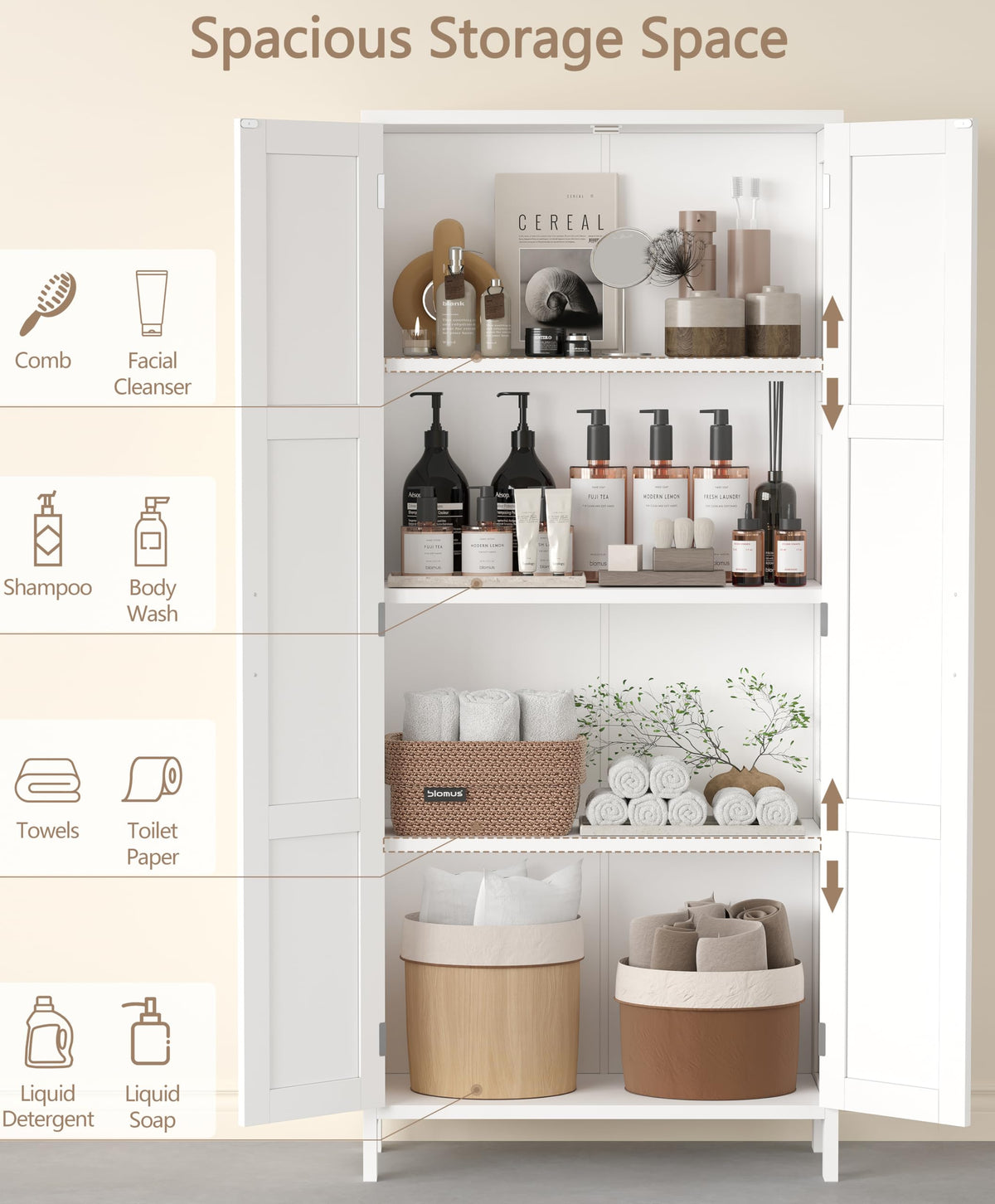 51.2"H Tall White 2 Doors Bathroom Cabinet K779