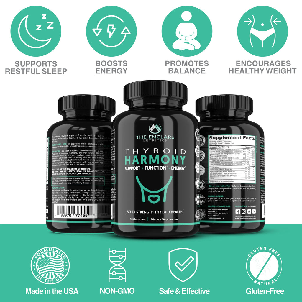 Thyroid Support Supplement with Iodine, Ashwagandha, Zinc, Selenium, Vitamin B12, Kelp, Magnesium, L Tyrosine I415551