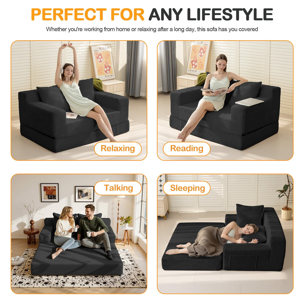 Convertible Folding Floor Futon Sleeper Sofa Bed with 2 Pillows P119