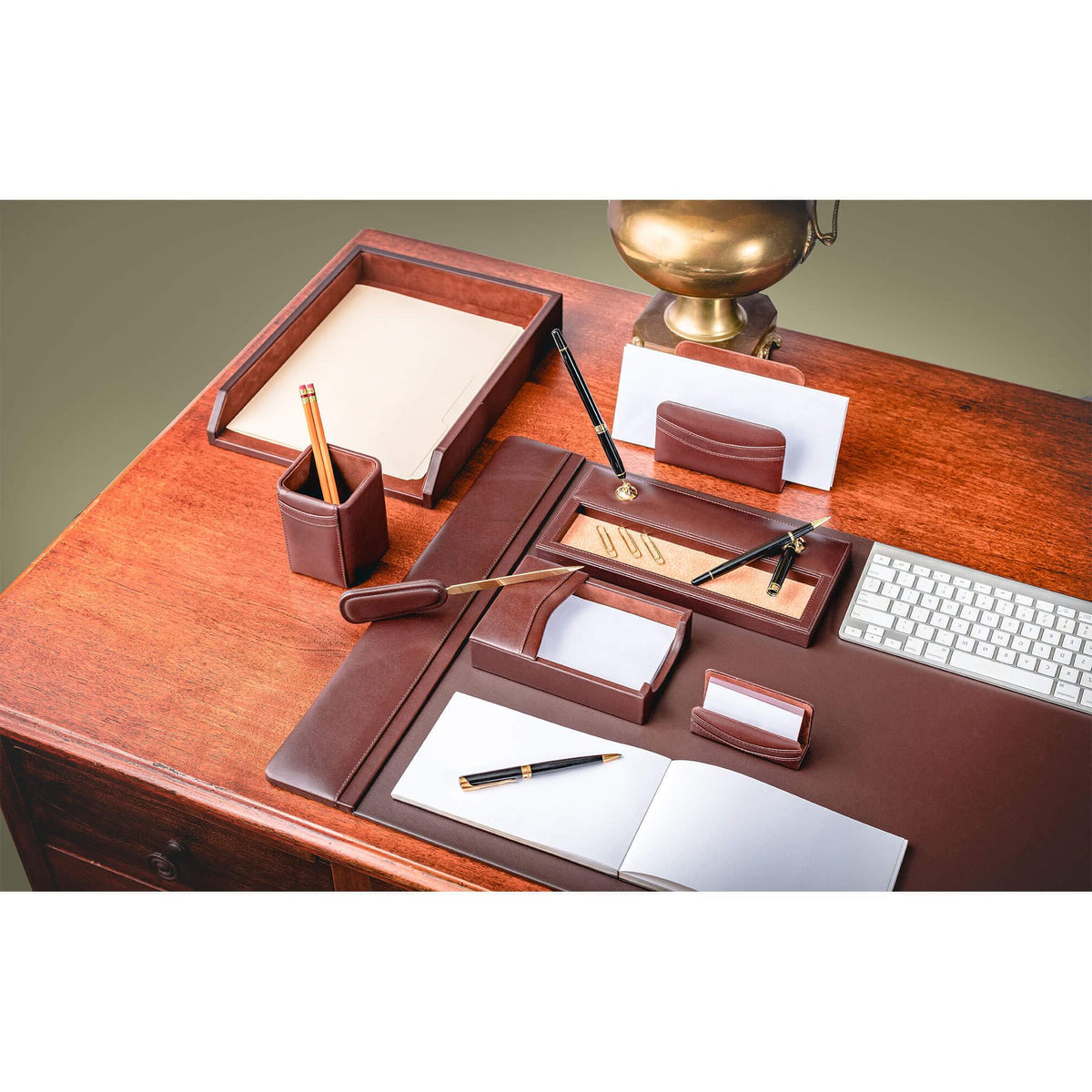 Chocolate Brown Leather 8 Piece Desk Set O992945