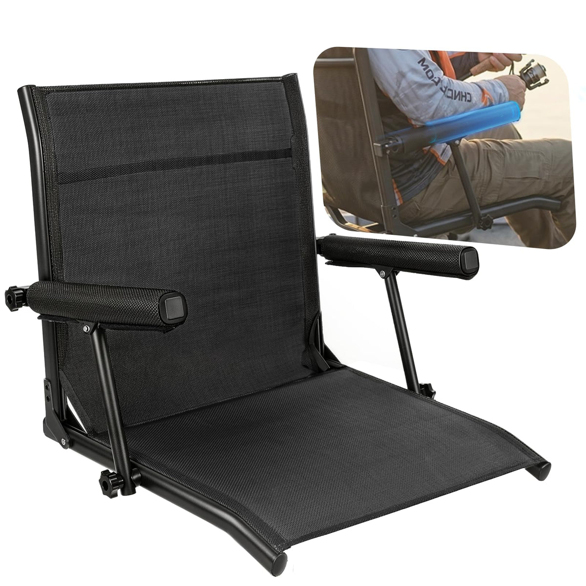 Fishing Boat Seat with Armrest, Mesh Fabric, Aluminum Frame, 350 LBS Capacity, Foldable L51753