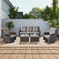 5 Piece Rattan Wicker Patio Furniture Set with Swivel Rocker Chairs Ottomans and Sofa F92390