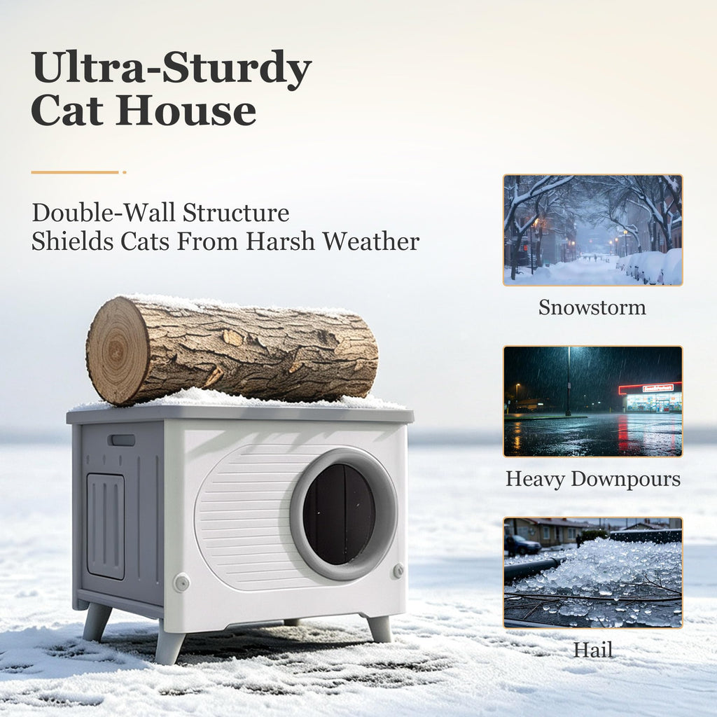 Weatherproof Elevated Outdoor Cat House with Cushion R588869