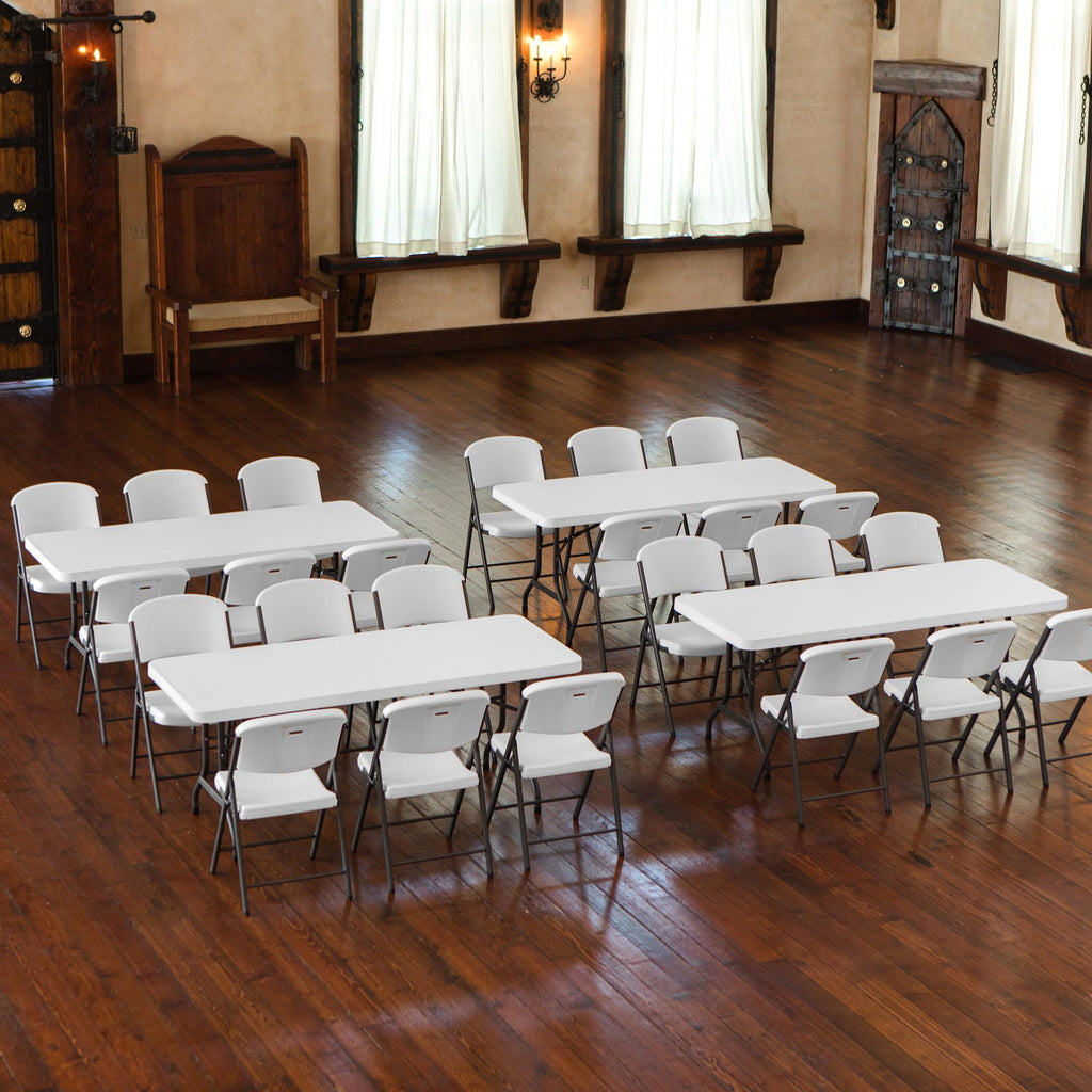 6 Ft Rectangular 4 Folding Tables and 24 Chairs Set White Granite R231833