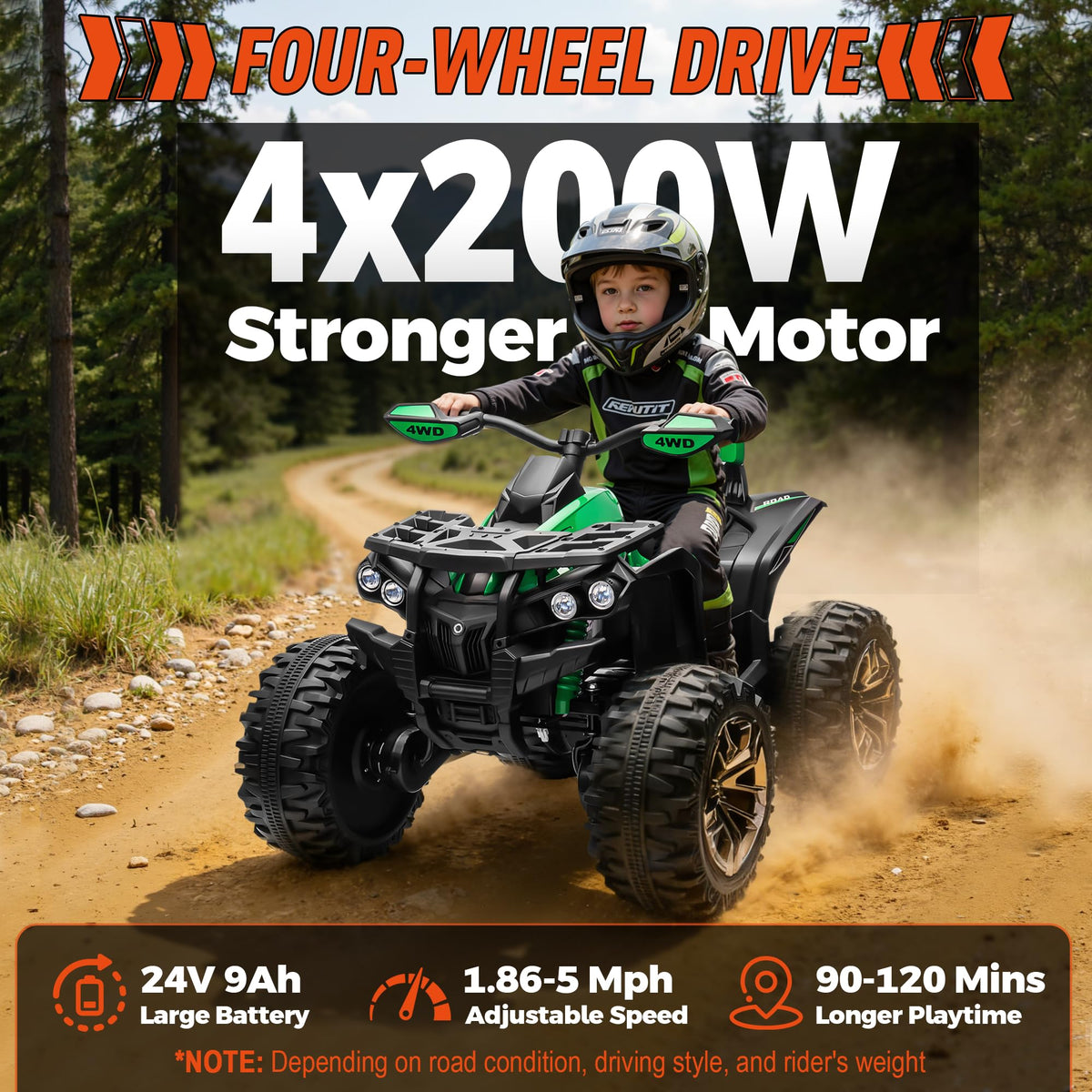24V Kids ATV 4 Wheeler Green Q703