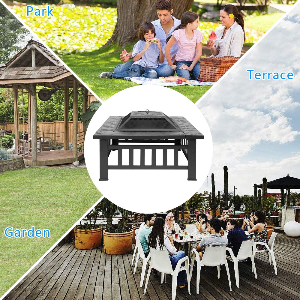 32in Outdoor Metal Wood Burning Fire Pit with Spark Screen R6360