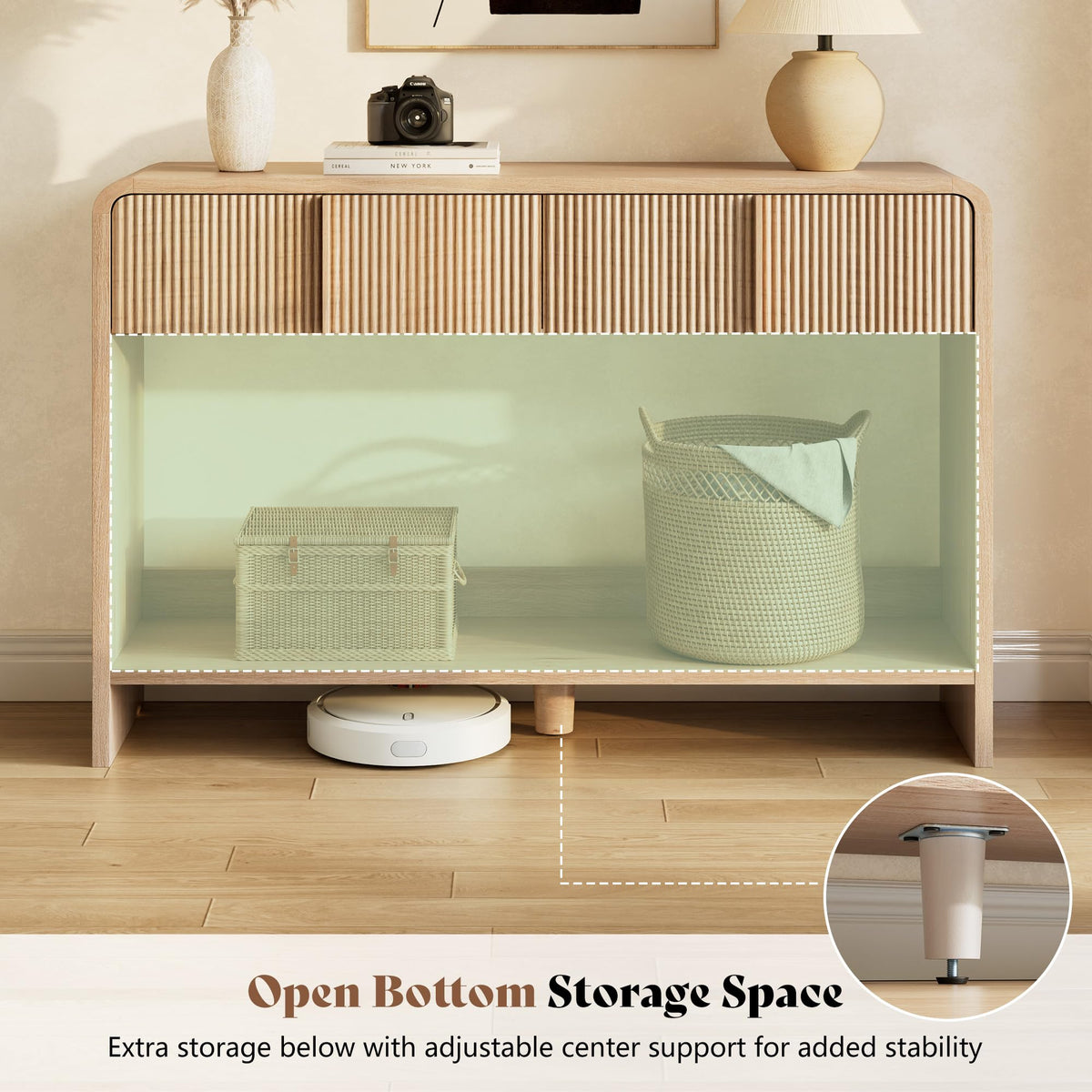 45" Fluted Console Table with 2 Drawers and Open Shelf T864357