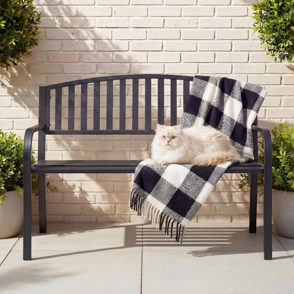 50" Iron Metal Outdoor Bench with Backrest and Armrests P130743
